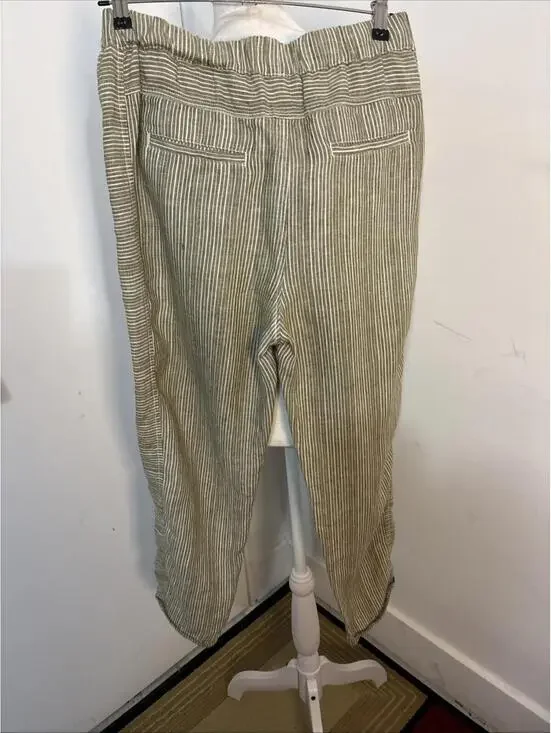 By Anthropologie Pants Womens XSmall Green Stripe 100% Linen Pull On Ankle Crop - Picture 14 of 16